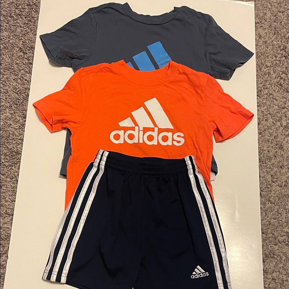 Adidas Kids' Orange & Slate Blue T-Shirt & Navy Shorts Set various sizes BUNDLE